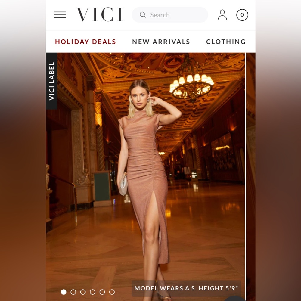 VICI - Elisabeth Mock Neck Side Slit Ruched Midi Dress